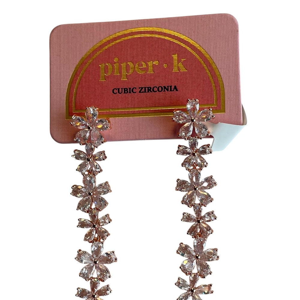 Piper k Gold Pink Floral Cubic Zirconia Drop Dangle Earrings